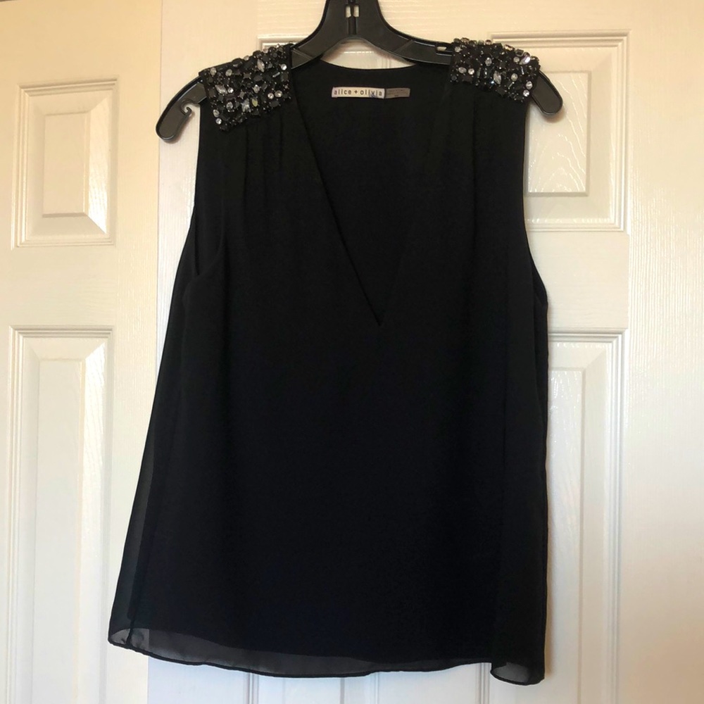 Alice & Olivia low cut sleeveless shirt with shoulder details